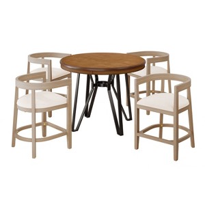 Christopher Knight Home Rico 5 Pieces Metal and Rubberwood Counter Height Dining Set - 1 of 4