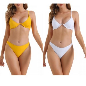 INSPIRE CHIC Women's Halter Underwire Adjustable Spaghetti Straps Triangle Bottoms Swimwear Bathing Bikini Suits 2 Sets - 1 of 4