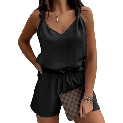 EXLURA Womens Summer 2 Piece Sets Sleeveless V Neck Knotted Tank Tops Shorts Matching Sets Vacation Cruise Beach Outfits 2025