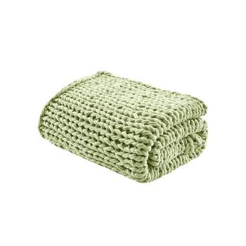 50"x60" Chunky Double Knit Handmade Throw Blanket Sage Green - Madison Park