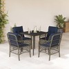 vidaXL 5-Piece Outdoor Patio Dining Set - Gray Poly Rattan with Navy Cushions, Tempered Glass Table, Powder-Coated Steel Frame - 2 of 4