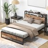 Tangkula Full Size Industrial Platform Bed Frame with Charging Station Storage Headboard - 2 of 4