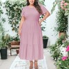 Anna-Kaci Women's Plus Size Casual Round Neck Flutter Short Sleeve Elastic Waist Smocked Maxi Dress - 2 of 4