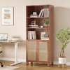 5 Shelf Bookshelf with Rattan Doors White Tall Bookcase Display Shelves for Home Office Bedroom - 2 of 4
