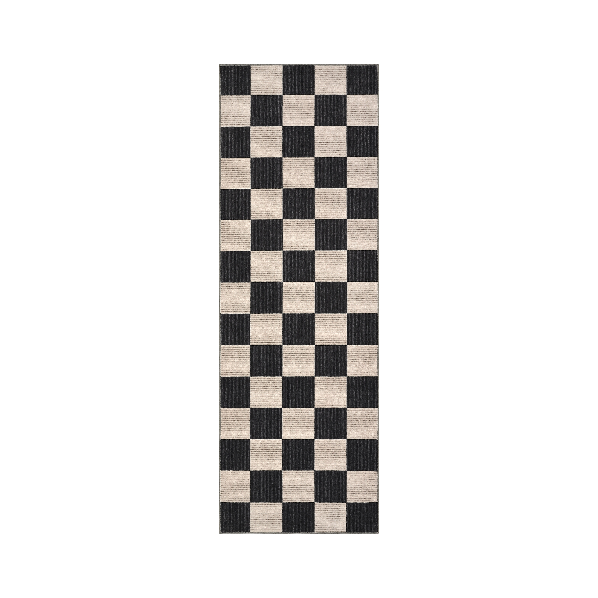 2'x6' Washable Modern Checkered Kitchen Hallway Runners, Ultra Thin Soft Laundry Bathroom Rug, Stain Resistant Non Slip Dining Room Rug, Black