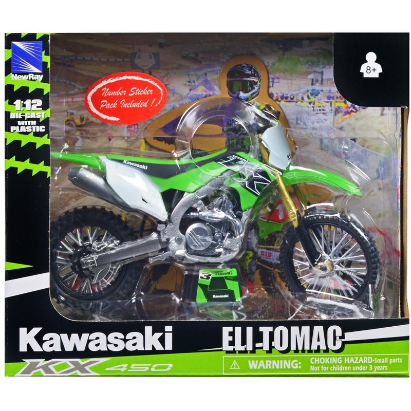Kawasaki KX 450 #1 Eli Tomac Green 1/12 Diecast Motorcycle Model by New Ray, 1 of 4