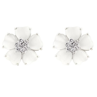Slickblue White Statement Flower Earrings, Rhodium Plated, Cat’s Eye & Round CZ Stones, Stylish & Modern Design