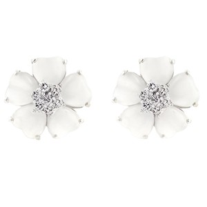 Slickblue White Statement Flower Earrings, Rhodium Plated, Cat’s Eye & Round CZ Stones, Stylish & Modern Design - 1 of 1