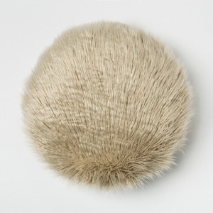 Mongolian Faux Fur Round Throw Pillow Beige - Project 62