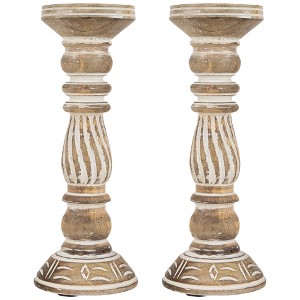 Northlight Set of 2 Brown Etched Antique Style Pillar Candle Holders 12" - 1 of 4