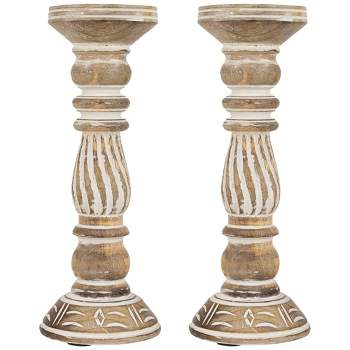 Northlight Set of 2 Brown Etched Antique Style Pillar Candle Holders 12"