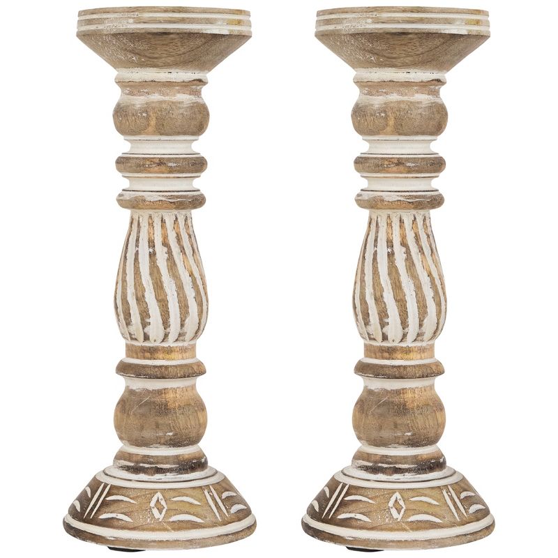 Northlight Set of 2 Brown Etched Antique Style Pillar Candle Holders 12", 1 of 6