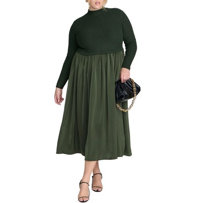 ELOQUII Elements Women's Plus Size Mockneck Twofer Midi Dress