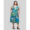 24seven Comfort Apparel Plus Size Midi Length Teal Paisley Print Sleeveless Pleated Pocket Dress - 2 of 4