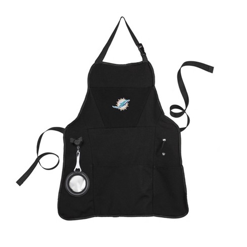 Evergreen Miami Dolphins Black Grill Apron- 26 x 30 Inches Durable Cotton  with Tool Pockets and Beverage Holder