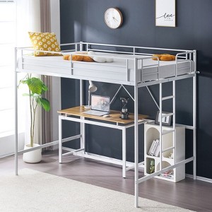 Karl Home White Loft Bed Full Size with Flat Rungs for Adults, Kids and Young Teens, No Box Spring Required - 1 of 4