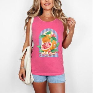 S.W.Smiley Fruits and Stripes - Women's Garment Dyed Graphic Tank Top - 1 of 4