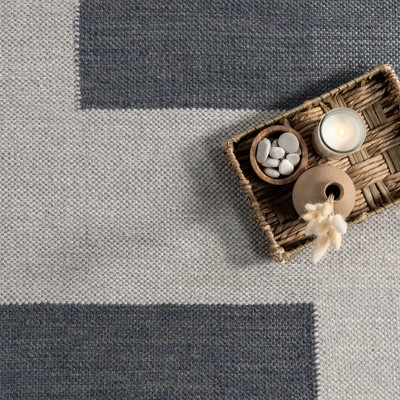 Blue and Gray Wool Rectangular Area Rug, 5' x 8'