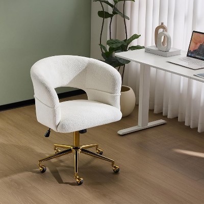 VINGLI Modern Curved Office & Vanity Desk Chair, Cute Upholstered Nail Chair with Wheels & 360° Swivel & Club & Tilting, Velvet Chenille, Mint Green