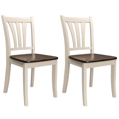 Set of 2 Dining Chairs Cream - CorLiving: Solid Wood, Curved Slat Back, Rubberwood Legs, Armless