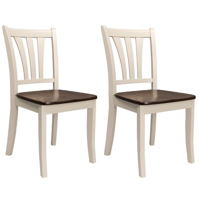 Set Of 2 Dining Chairs Cream - Corliving: Solid Wood, Curved Slat Back ...