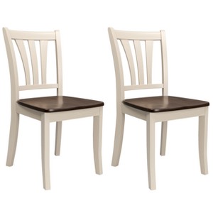 Set of 2 Dining Chairs Cream - CorLiving: Solid Wood, Curved Slat Back, Rubberwood Legs, Armless - 1 of 4