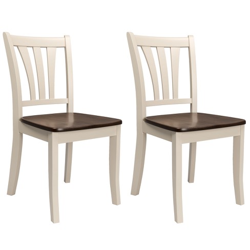 Set Of 2 Dining Chairs Cream - Corliving: Solid Wood, Curved Slat Back ...