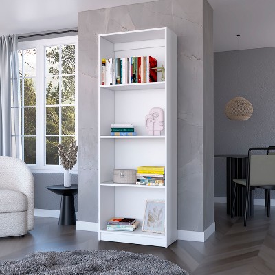 Vynxaria Sutton Bookcase: 4-Tier Open Storage Shelves, Classic-Modern Fusion, White/Black/Gray Finishes