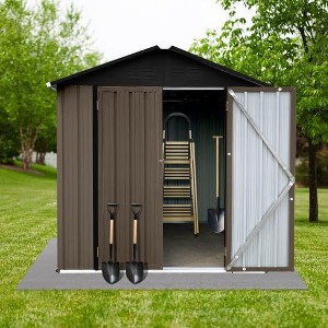 6x4 Ft Outdoor Storage Shed, Outdoor Storage Cabinet, Tool Shed with Lockable Door, Garbage Can, Metal Shed for Backyard Garden Patio Lawn, White - 1 of 4
