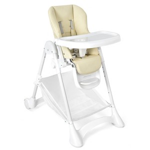 Infans Baby Convertible Folding Adjustable High Chair w/Wheel Tray Storage Basket Beige - 1 of 4