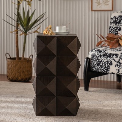 TOAOTBNBO Mid-century Coffee Table with Embossed Pattern, Wood Center Table with Storage, Elegant Coffee Tables for Living Room, Brown
