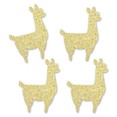 Big Dot of Happiness Gold Glitter Llama - No-Mess Real Gold Glitter Cut-Outs - Llama Fiesta Baby Shower or Birthday Party Confetti - Set of 24