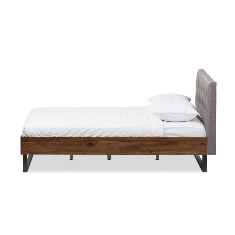 Mitchell Rustic Industrial Walnut Wood and Fabric Metal Platform Bed - Baxton Studio, 2 of 9