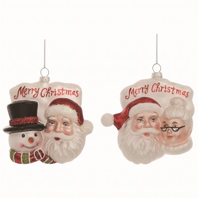 Transpac Glass Santa & Friends Ornament Set of 2 Christmas Home Decorations