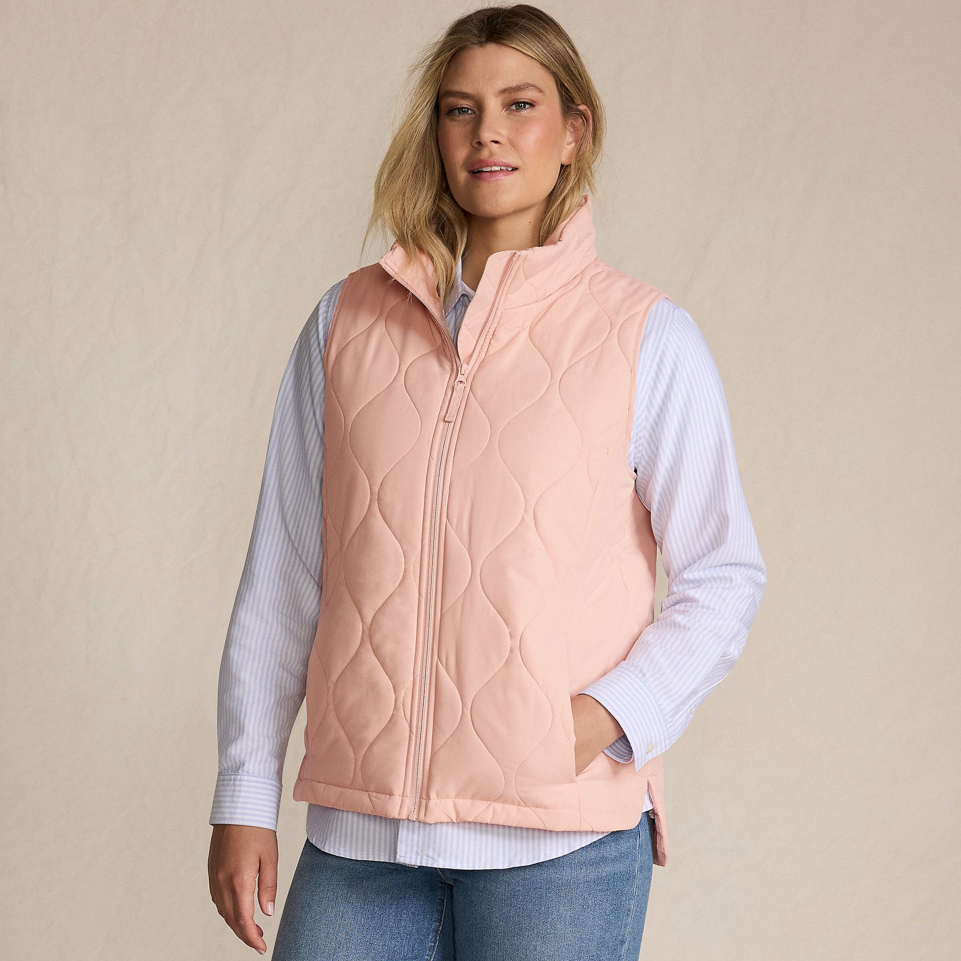 Lands' End Women's FeatherFree Onion Quilted Insulated Vest - Medium - Soft Mineral Blush