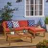Outdoor Sectional Sofa Set, 3 Pcs Acacia Sofa Set for 3 People, Sectional Sofas with Acacia Table, Wood Frame and PE Cushions-Coolbibila - 2 of 4