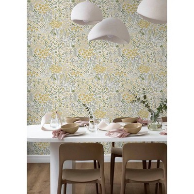 Yellow and Green Floral Self-Adhesive Wallpaper