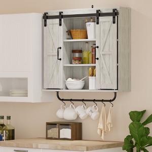 Gulches Rustic Wood Wall Storage Cabinet (Vintage Gray) - 2 Sliding Barn Doors, 3-Tier 7-Space Farmhouse Cabinet - 1 of 4