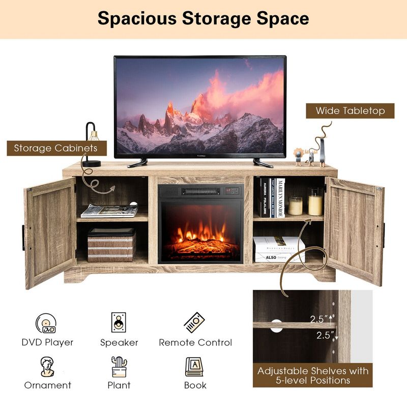 Tangkula 1400W Electric Fireplace TV Stand Storage Cabinet Console &Heater for 65" TV, 5 of 11