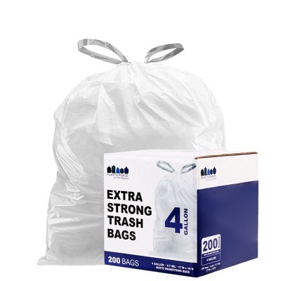 White 4 Gallon Drawstring Trash Bags, 200 Count
