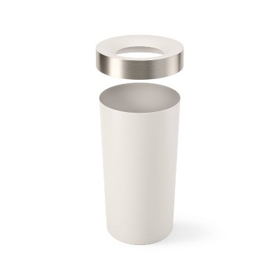 Sand Beige Polypropylene Indoor Trash Can with Brushed Metal Accents