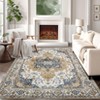 5x7 Washable Throw Rug ¨C Vintage Medallion Non-Slip Area Rug for Living Room, Soft Retro Carpet for Dining Room & Home Office ¨C Orange Yellow - 2 of 4