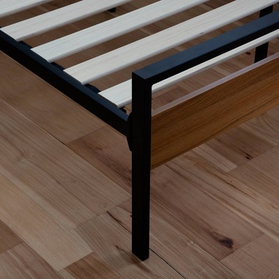Twin Brown Wood and Metal Platform Bed with Headboard