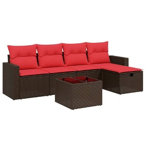 vidaXL 6 Piece Patio Sofa Set with Cushions Brown Poly Rattan - 1 of 4