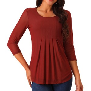 Seta T Women's Crewneck 3/4 Sleeve Pleated Casual Knit Shirts Tunic Tops - 1 of 4