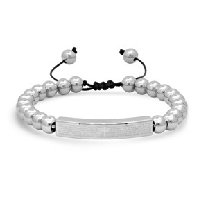 Steeltime Men's stainless steel beaded Our Father english prayer id drawstring bracelet - 1 of 4