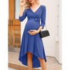 Coolmee Women's Maternity Dress Wrap V Neck 3/4 Sleeve Dress Casual Hi-Low Midi Nursing Breastfeeding Dress with Belted - 2 of 4