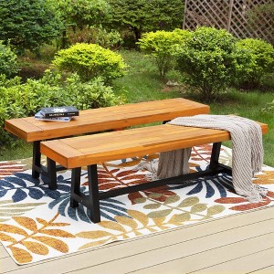 2pk 63" Acacia Wood Benches - Captiva Designs: Weather-Resistant Outdoor Furniture, Seats 4 - 1 of 4