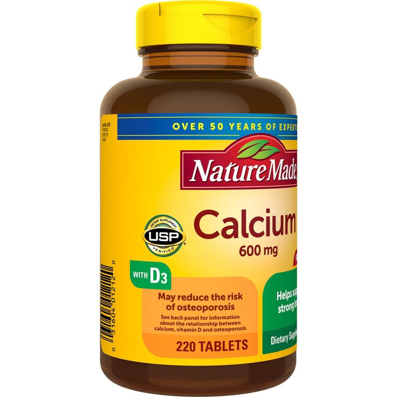 Nature Made Calcium 600mg with Vitamin D3 Supplement for Bone Support Tablets - 200ct, 3 of 11