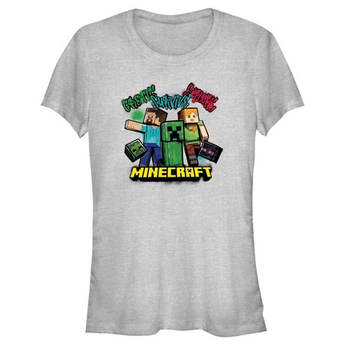 Juniors Womens Minecraft Create Survive Explore Alex And Steve T-shirt :  Target